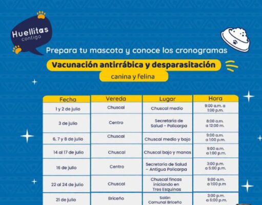 Sopó publica cronograma de vacunación antirrábica y desparasitación para julio